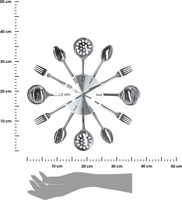 Atmosphera Ρολόι Τοίχου Cutlery Μεταλλικό Ασημί, Μοντέρνο Design, Διάμετρος 38 cm