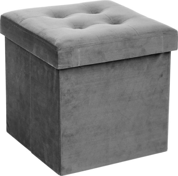Πουφ Atmosphera Adaline Grey Καπιτονέ με Αποθηκευτικό Χώρο 38x38 cm Γκρι