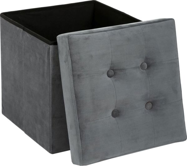 Πουφ Atmosphera Adaline Grey Καπιτονέ με Αποθηκευτικό Χώρο 38x38 cm Γκρι