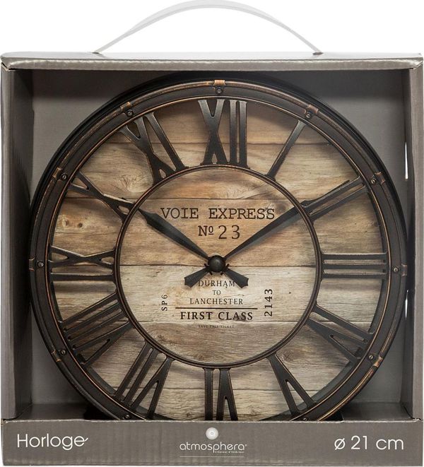 Ρολόι Τοίχου Atmosphera Vintage Καφέ, Μεταλλικό με MDF, Αθόρυβος Μηχανισμός, 21 cm