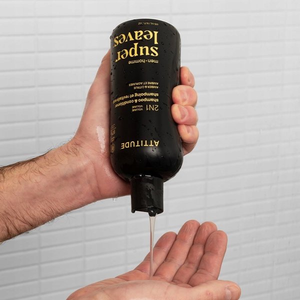 Attitude Super Leaves Men Σαμπουάν & Μαλακτικό 2σε1, Άρωμα Κεχριμπάρι & Εσπεριδοειδή, για Όγκο, 415ml