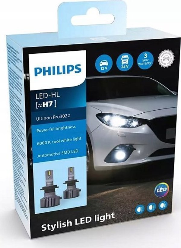 Philips Ultinon Pro3022 LED Λάμπες Αυτοκινήτου H7, 6000K, 12V/24V, 2 Τεμάχια