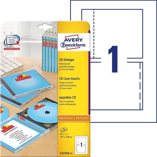 Avery Zweckform Wkladki do pudelek CD C32250-25 151 x 118 25ark Avery Zweckform