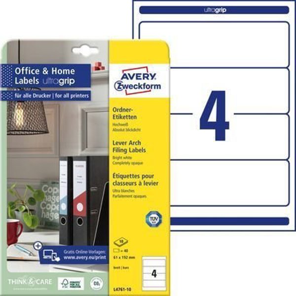 Avery Αφαιρούμενες Ετικέτες Φακέλου L4761REV-10, 61x192mm, Λευκές, 40 Τεμάχια, για Εκτυπωτές Inkjet & Laser