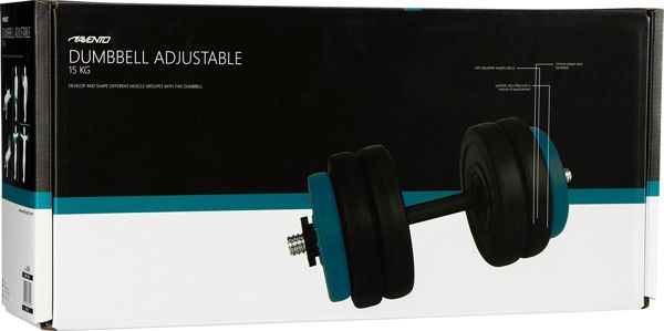 Avento Αλτήρας Ρυθμιζόμενος 15 kg 42DF-BLK, Σετ με Μπιτουμένιες Πλάκες για Προπόνηση