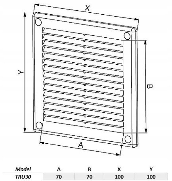 Γρίλια Εξαερισμού AWENTA TRU30, 100x100mm, Λευκή