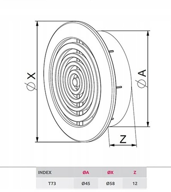 Αεραγωγός Awenta T73MS Mini-Awent, Γρίλια Αερισμού Φ45/58mm, Ασημί