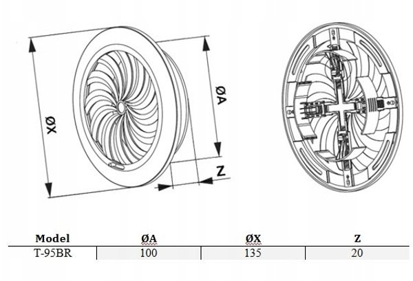 Awenta Γκριλ Εξαερισμού T95BR, Φ100mm, Καφέ Χρώμα