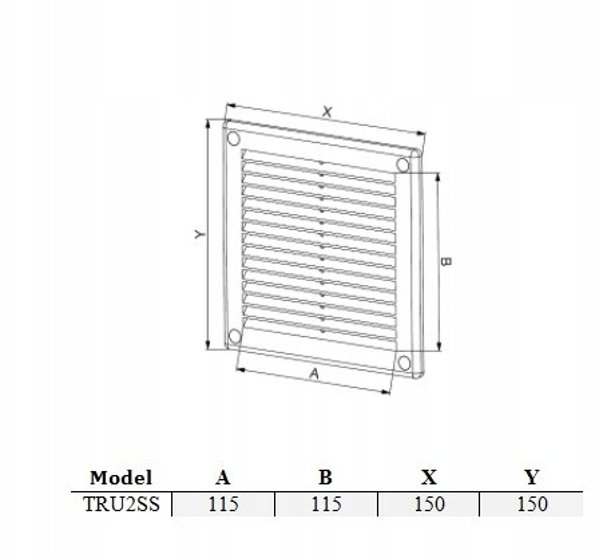 Awenta Γρίλια Αερισμού TRU2SS 150x150mm, Ασημί Σατινέ