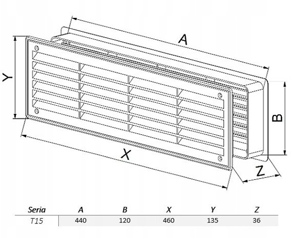 AWENTA Κάλυμμα εξαερισμού Awenta T15 120x440mm πόρτας λευκό