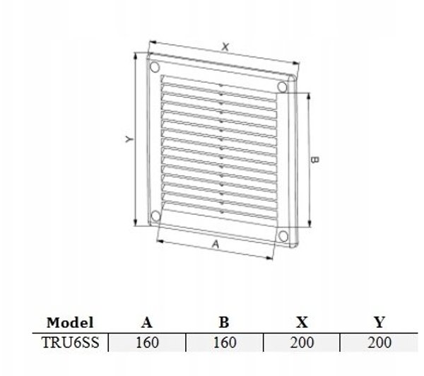 Awenta Γρίλια Αερισμού TRU6SS, 200x200mm, Σατινέ Μεταλλική