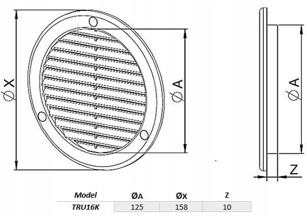Awenta Kratka wentylacyjna TRU16K fi125mm biala