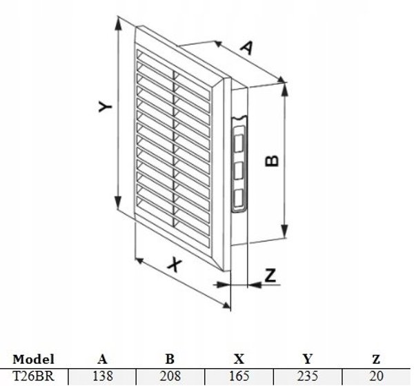 AWENTA Κάλυμμα εξαερισμού Awenta T26BR 140x210mm καφέ
