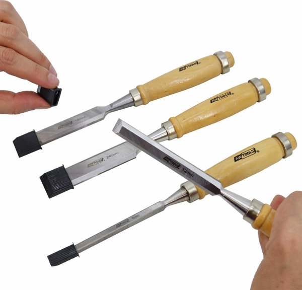 AWTools Σετ Σκαλιστήρια Ξυλουργικής με Ξύλινες Λαβές 4 Τεμάχια 6/12/18/24mm από Ατσάλι CrV