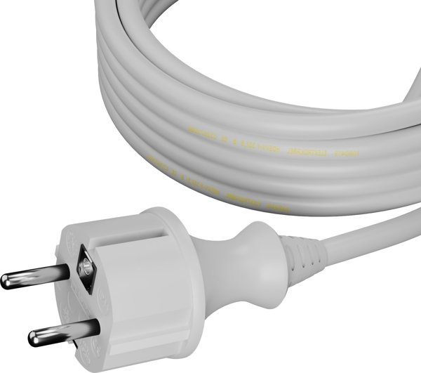 AWTools Καλώδιο Τροφοδοσίας 2m, 2x1.0mm, H05VV-F, Λευκό, 230V 16A, IP44