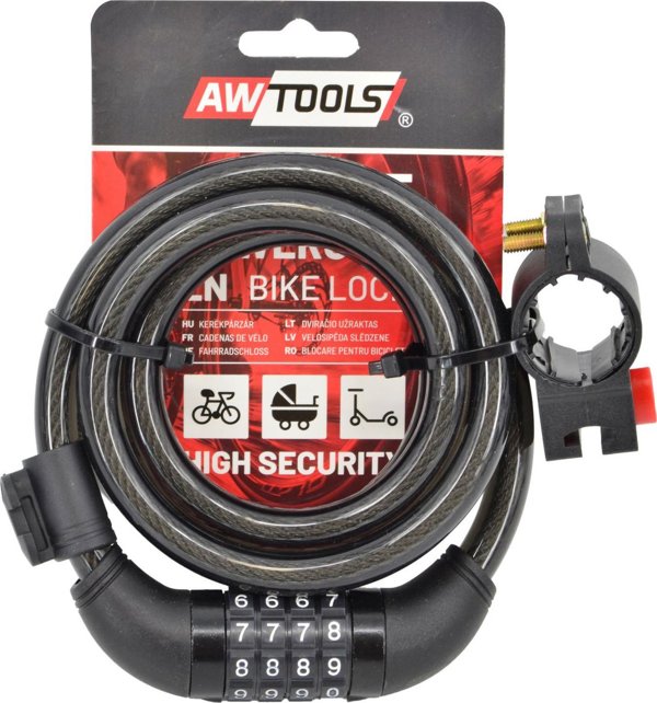 Κλειδαριά Ποδηλάτου AWTools με Κωδικό, Φ12mm x 150cm, Ατσάλινη