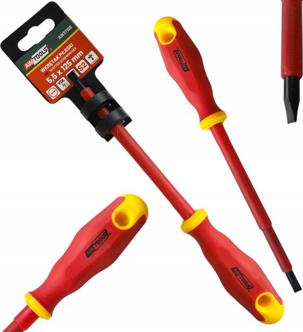 AWTools Κατσαβίδι Επίπεδο VDE 5.5x125mm, Ατσάλι CrV S2, Αντιολισθητική Λαβή TPR