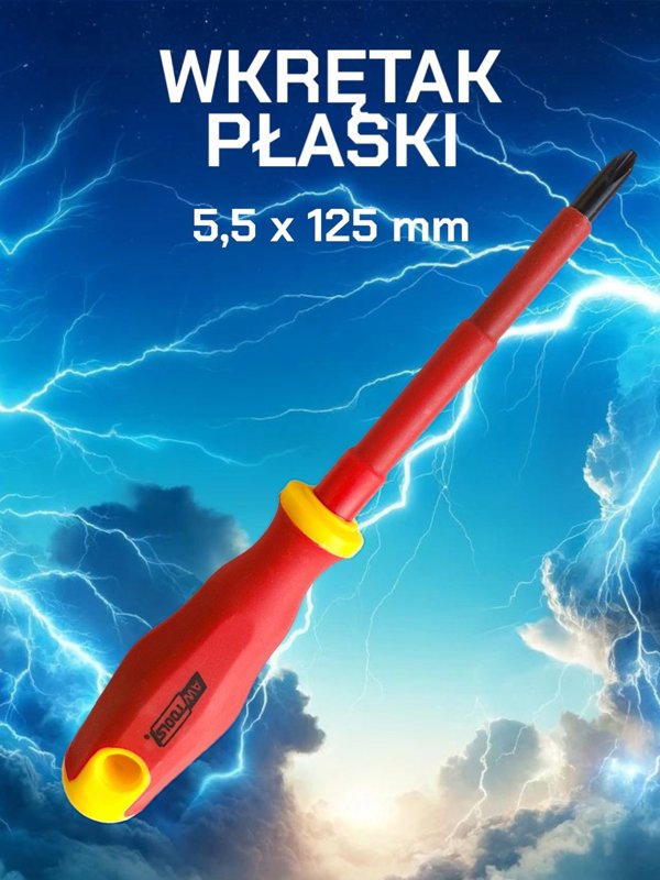 AWTools Κατσαβίδι Επίπεδο VDE 5.5x125mm, Ατσάλι CrV S2, Αντιολισθητική Λαβή TPR