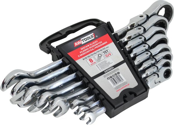 AWTools Σετ Κλειδιά Ανοιχτού Τύπου με Καστάνια και Άρθρωση 8 Τεμαχίων, 8-22mm