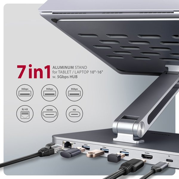 Axagon HMC-STND Βάση για Laptop 10" - 16" με USB-C Hub, Αλουμινίου