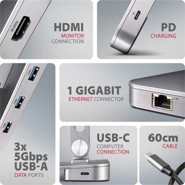 Axagon HMC-STND Βάση για Laptop 10" - 16" με USB-C Hub, Αλουμινίου