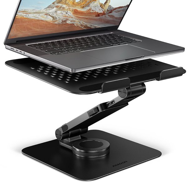 AXAGON STND-LRB Laptop-Ständer, 360° drehbar, Doppelgelenk, verlängerbar  - schwarz