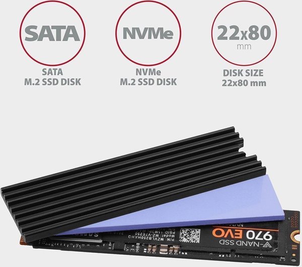 Axagon CLR-M2L3 Παθητική Ψύκτρα για M.2 SSD, Αλουμινένιο Ψυγείο για Δίσκους 22x80mm, Με Θερμικά Επιθέματα