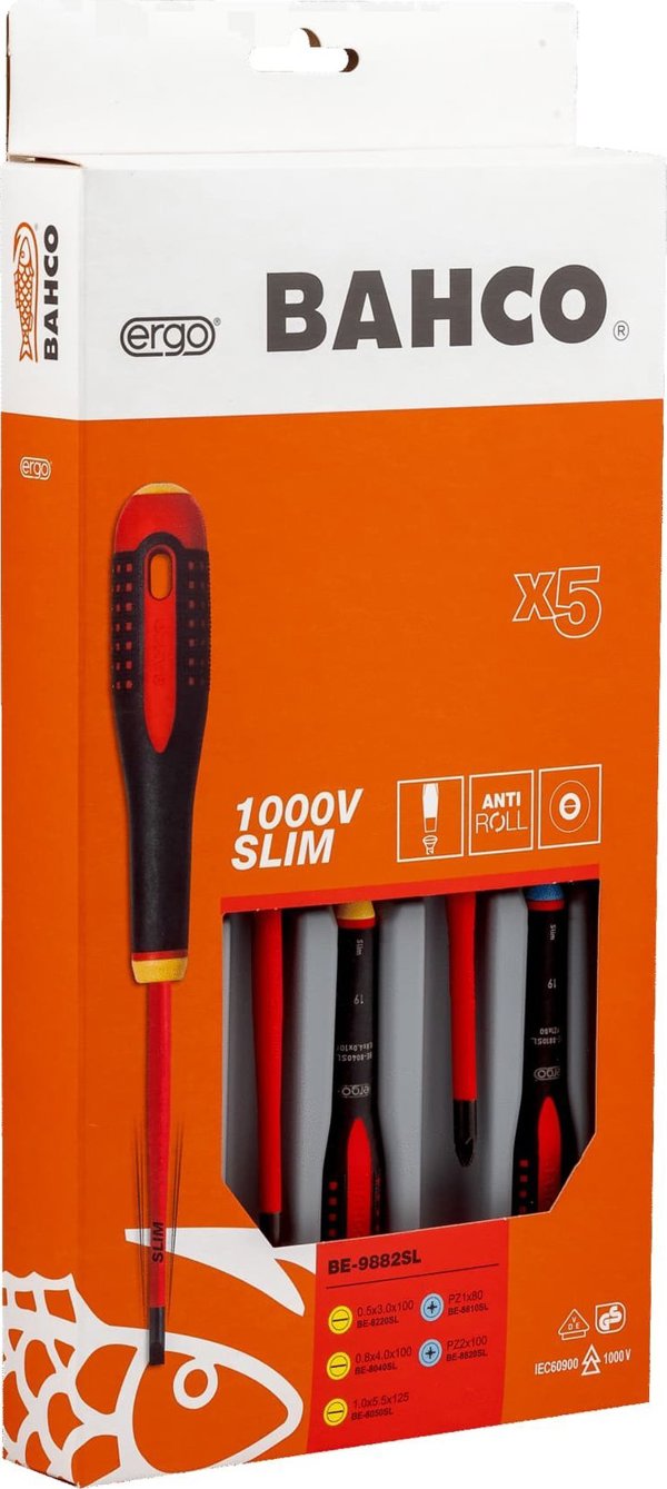 Bahco Izoliuotų atsuktuvų rinkinys ERGO™ slim 5 vnt - PZ1/2| SL3,0/4,0/5,5 - 1000V VDE