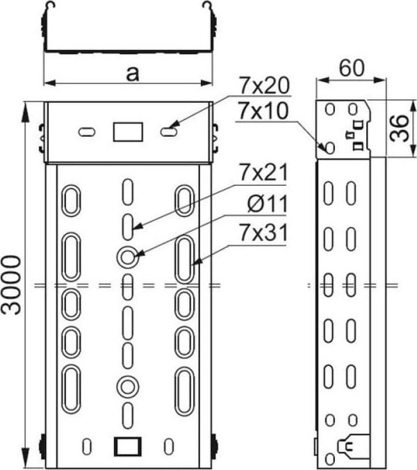 Baks Korytko kablowe perforowane 50x60 grubosc 0,7 mm KFL50H60/3MC 3m