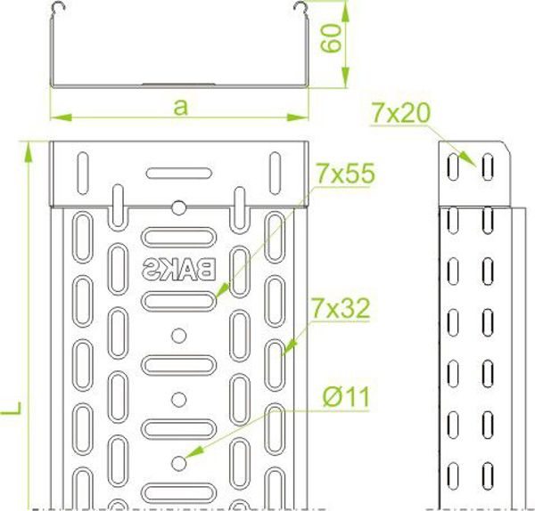Baks Korytko kablowe perforowane 50 x 60mm 1,0mm KGJ/KCJ/KPJ50H60/3 3m (160624)
