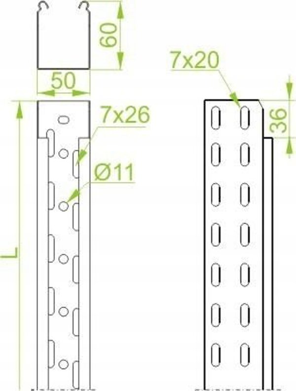 Baks Καλούπι Καλωδίων Διατρητό 500/60 Πάχος 0,7mm KGL500H60/3 160616 /3m/