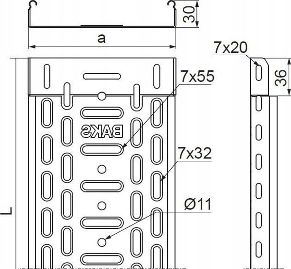 Baks Κανάλι καλωδίων διάτρητο 35x30 πάχος 0,7mm KGL/KPL35H30/3 130403 /3m/