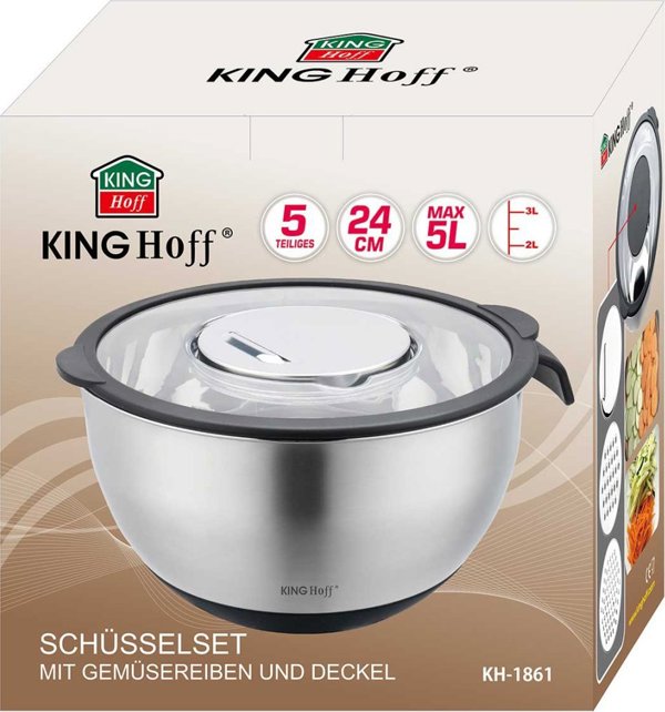Banquet Kinghoff KH-1861 Ανοξείδωτο Μπολ Προετοιμασίας με Λειτουργία Τρίφτη και Κόφτη 3 σε 1
