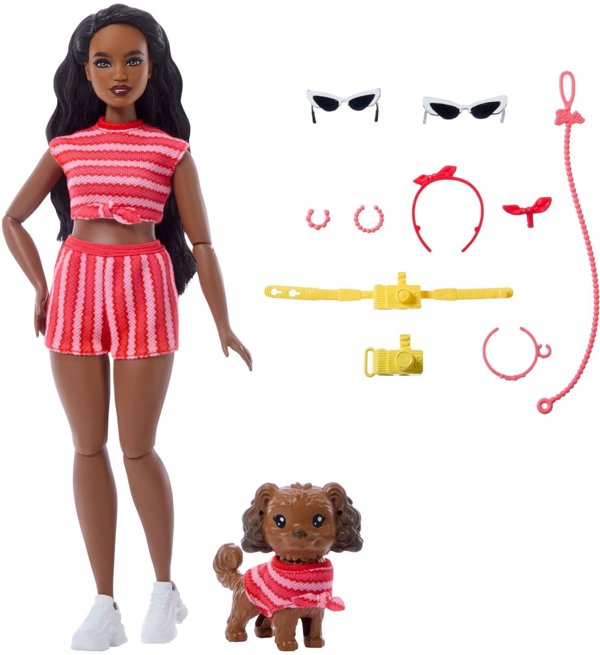Barbie Jednakowa stylizacja Lalka i piesek - Paski (JFP37)
