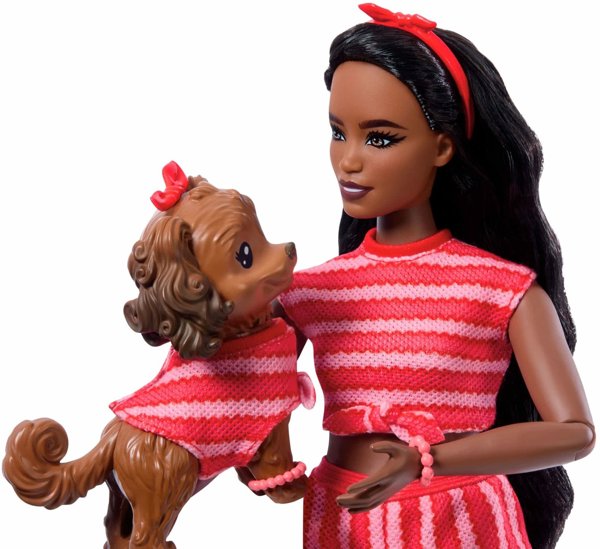 Barbie Jednakowa stylizacja Lalka i piesek - Paski (JFP37)