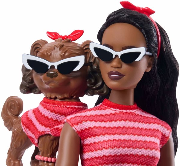 Barbie Jednakowa stylizacja Lalka i piesek - Paski (JFP37)