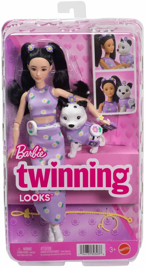 Barbie Jednakowa stylizacja Lalka i piesek - Kwiatki (JFP39)