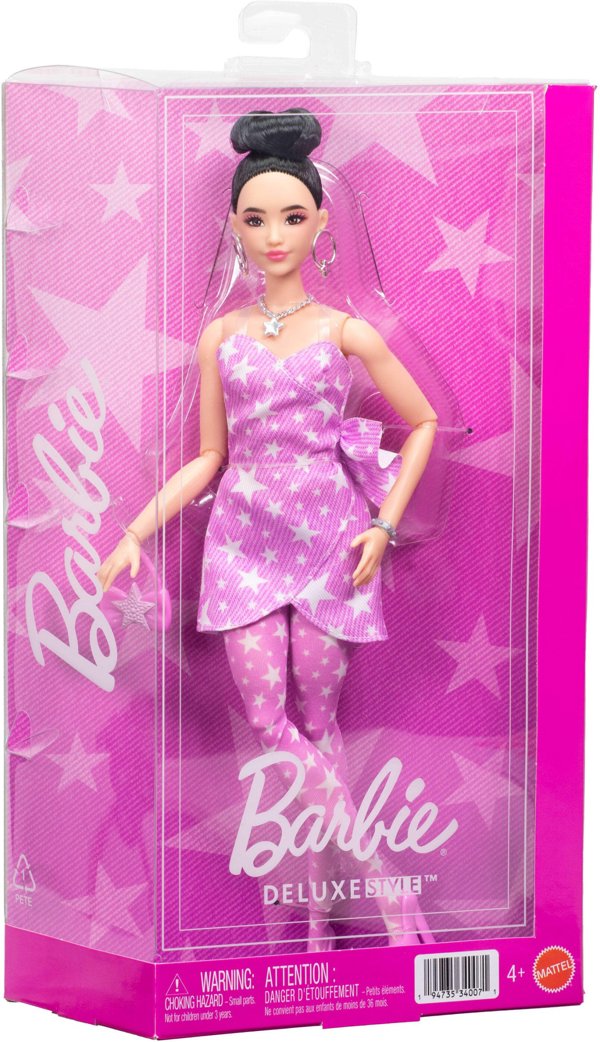Barbie Deluxe Style rozowy denim Lalka Komplet w gwiazdki JJN71