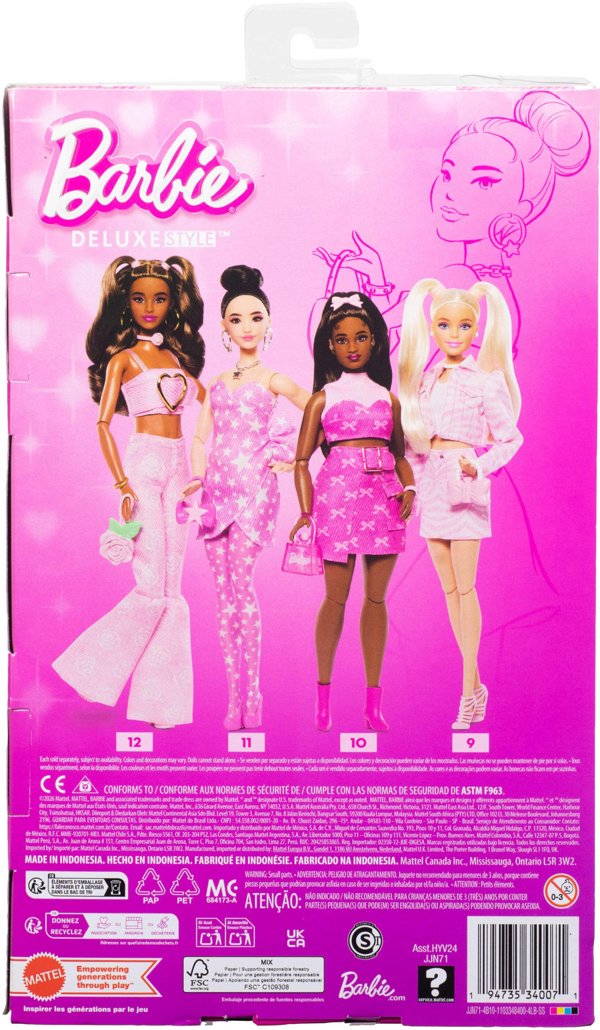Barbie Deluxe Style rozowy denim Lalka Komplet w gwiazdki JJN71