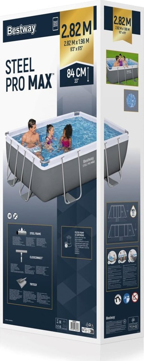 Power Steel Πισίνα Με Μεταλλικό Σκελετό 282x196x84 9x6FT BESTWAY 4σε1 με Αντλία Φίλτρου