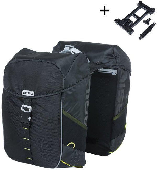Basil Miles Διπλή Τσάντα Ποδηλάτου, MIK System, 34L, 100% Αδιάβροχη, Black Lime