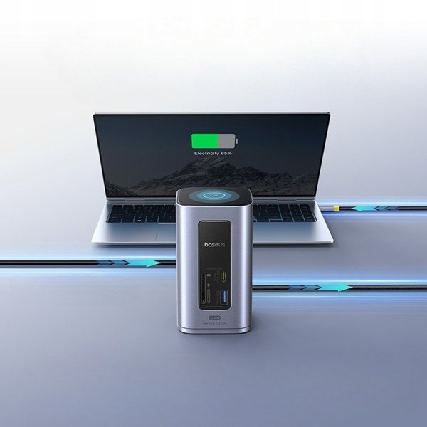 Baseus Air Spacemate 12w1 USB-C | 2xHDMI 4K@60Hz | 2xUSB-C 10Gb/s | 2xUSB-A 5Gb/s | 2xUSB-A (480Mb/s) |RJ45 | SD/microSD | 3.0 USB-C (PD) - szara
