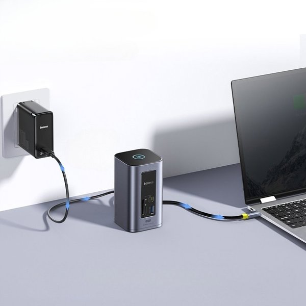 Baseus Air Spacemate 12w1 USB-C | 2xHDMI 4K@60Hz | 2xUSB-C 10Gb/s | 2xUSB-A 5Gb/s | 2xUSB-A (480Mb/s) |RJ45 | SD/microSD | 3.0 USB-C (PD) - szara