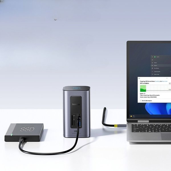 Baseus Air Spacemate 12w1 USB-C | 2xHDMI 4K@60Hz | 2xUSB-C 10Gb/s | 2xUSB-A 5Gb/s | 2xUSB-A (480Mb/s) |RJ45 | SD/microSD | 3.0 USB-C (PD) - szara