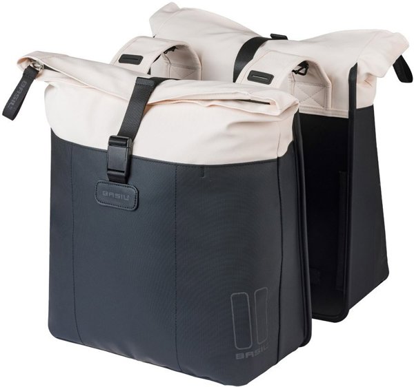 Basil Clove Διπλή Τσάντα Σχάρας Ποδηλάτου, 28-35L, Universal Bridge System, Off-White/Black