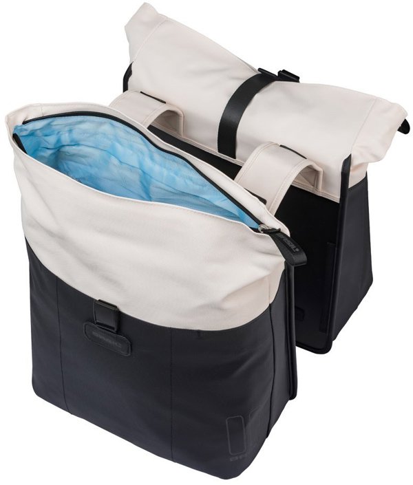 Basil Clove Διπλή Τσάντα Σχάρας Ποδηλάτου, 28-35L, Universal Bridge System, Off-White/Black