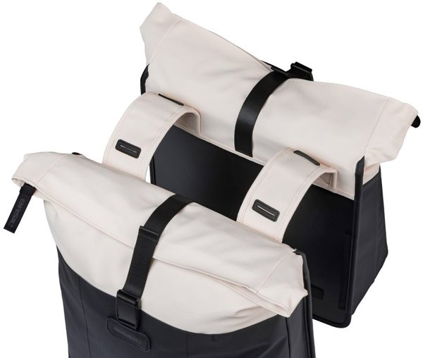 Basil Clove Διπλή Τσάντα Σχάρας Ποδηλάτου, 28-35L, Universal Bridge System, Off-White/Black