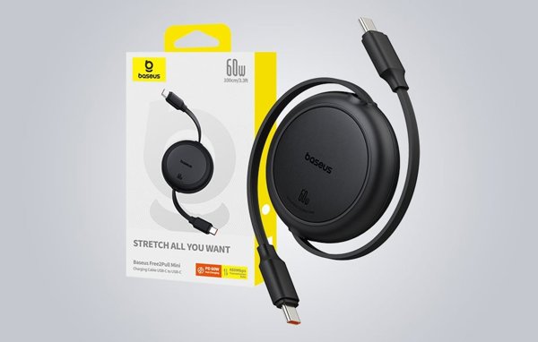 Baseus Free2Pull Mini Charging Cable USB-C to USB-C 60W 1m Cluster Black
