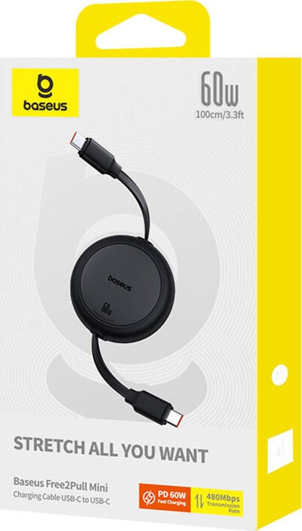 Baseus Free2Pull Mini Charging Cable USB-C to USB-C 60W 1m Cluster Black