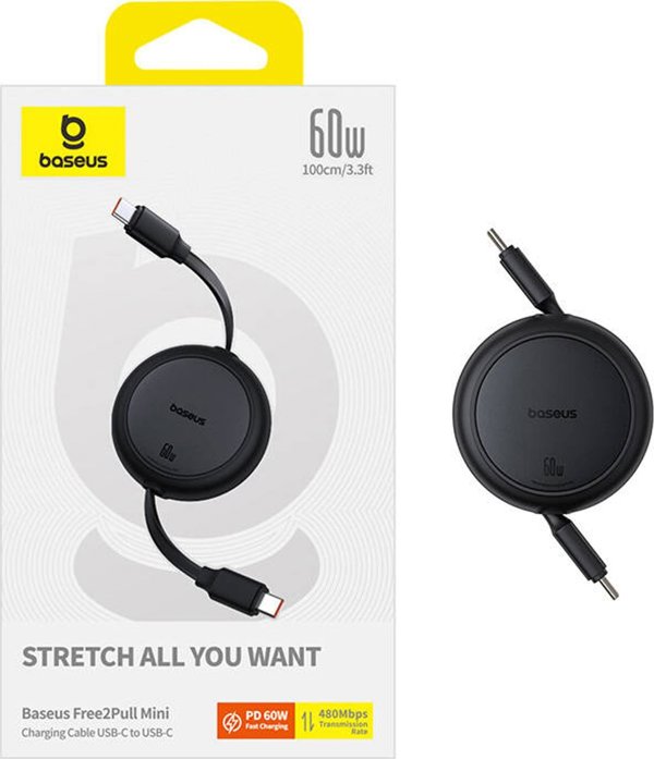 Baseus Free2Pull Mini Charging Cable USB-C to USB-C 60W 1m Cluster Black